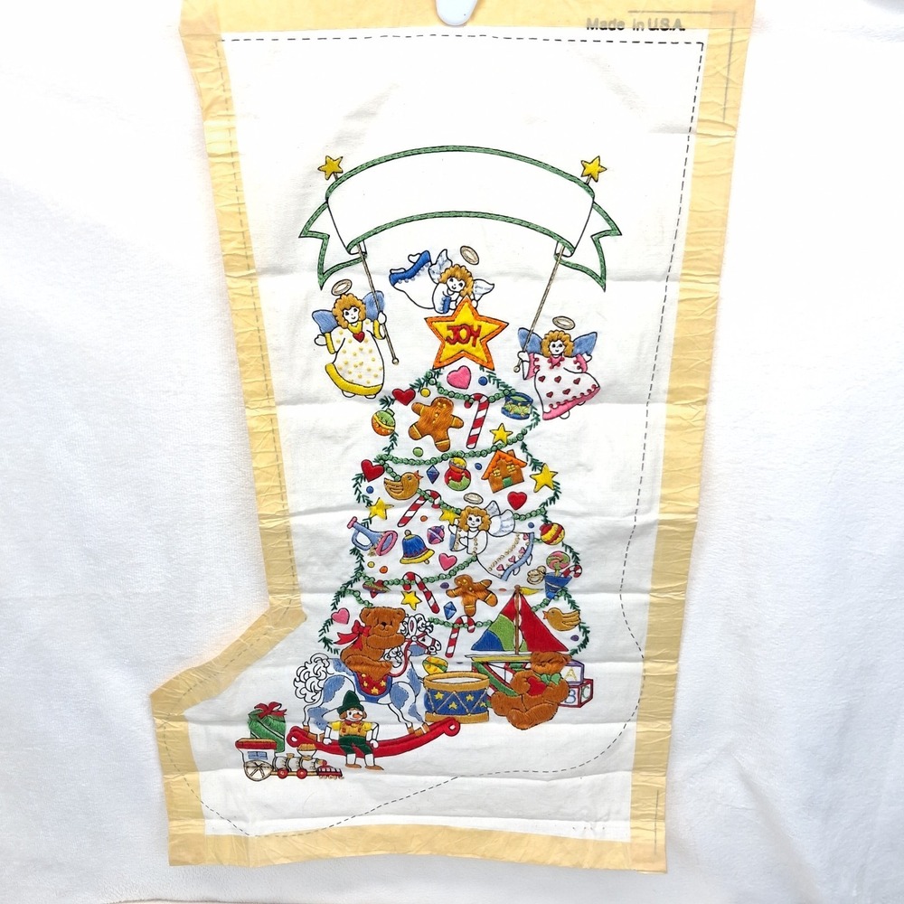 Vtg Dimensions Crewel Christmas Stocking Stitched Lucy Rigg # 8041 READ